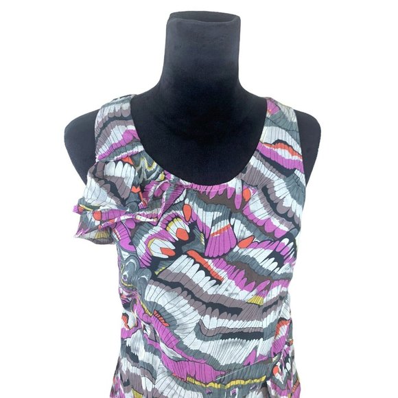 Anthropologie Edme & Esyllte Silk and Cotton Ruffled Abstract Blouse Size 2 - Picture 2 of 9